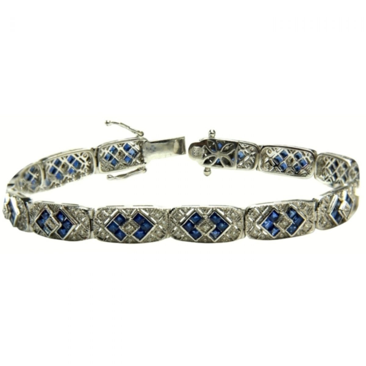 Antique 14K-18K White Gold Saph & Diamond - Image 1