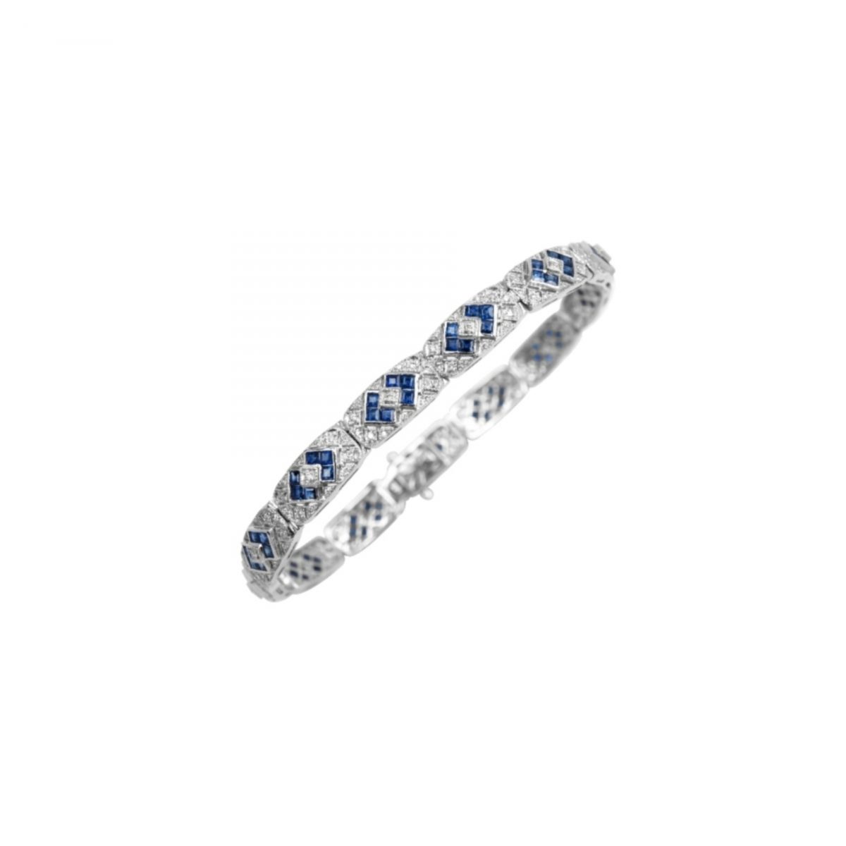 Antique 14K-18K White Gold Saph & Diamond - Imagen 1