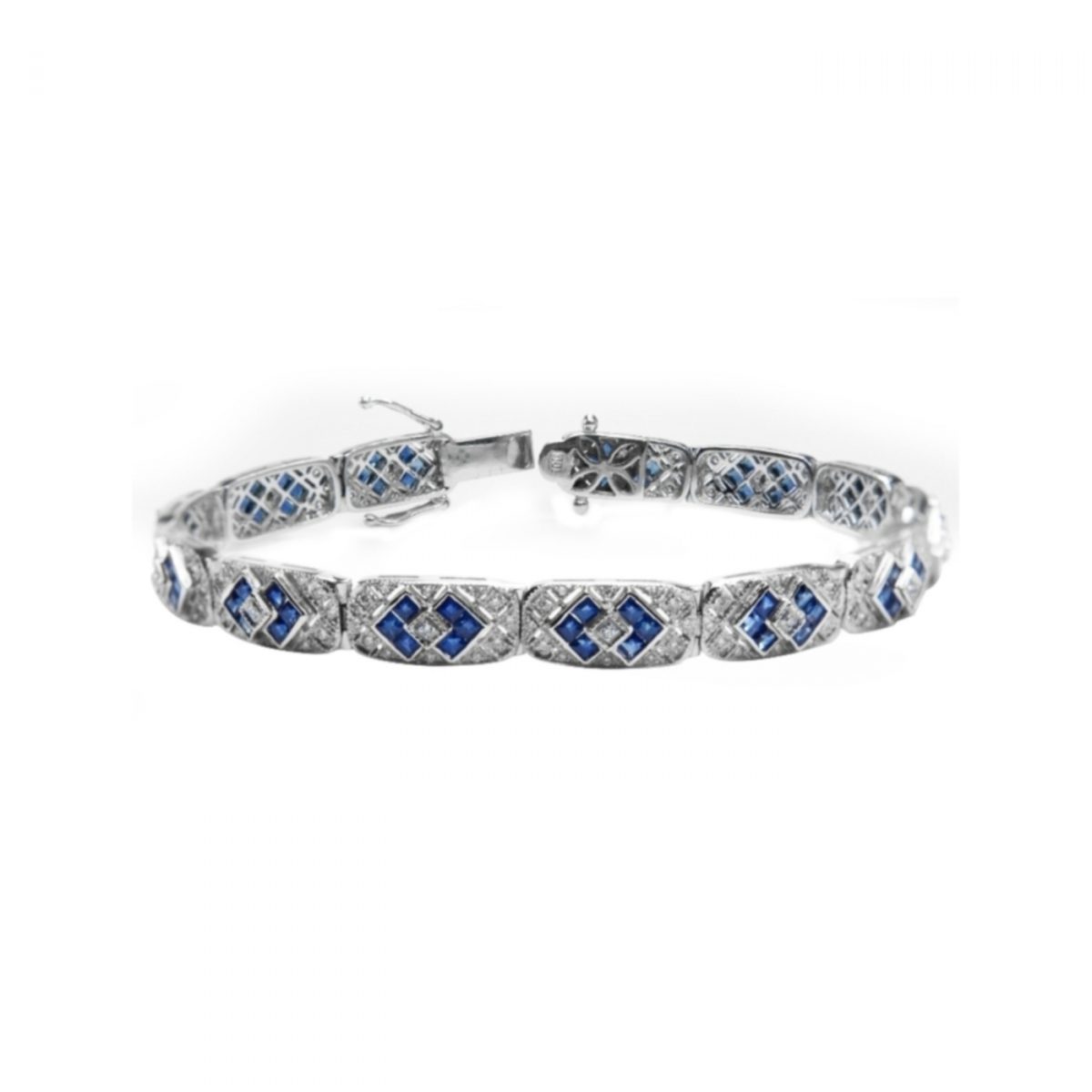 Antique 14K-18K White Gold Saph & Diamond – Image 1