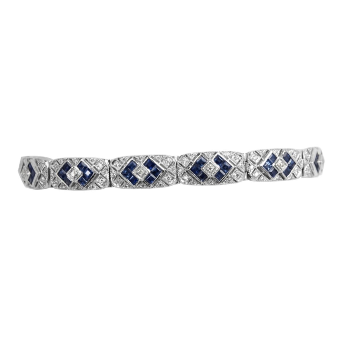 Antique 14K-18K White Gold Saph & Diamond - Görsel 1